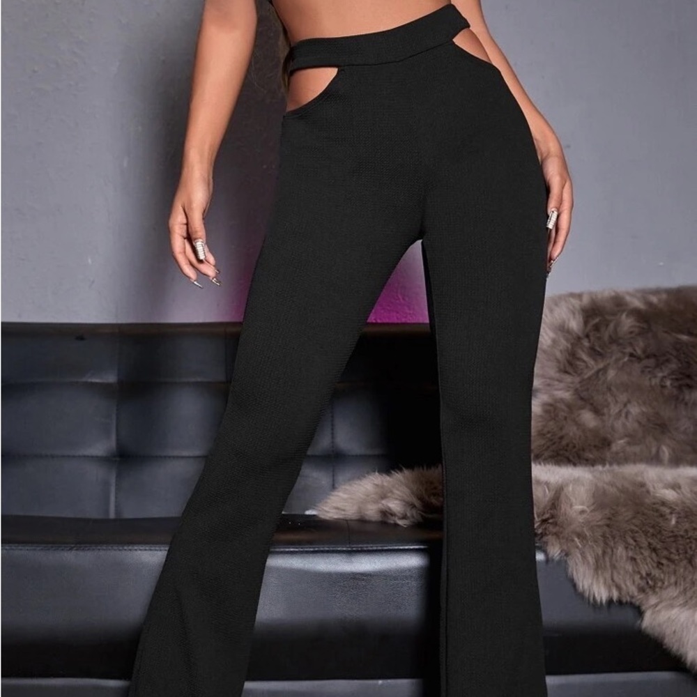 Cut Out Waist Flare Leg Pants